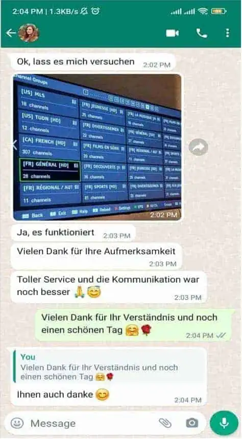 Titan IPTV customer review on WhatsApp 1